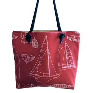 Red Sailboat Handmade Rope Handled Bag